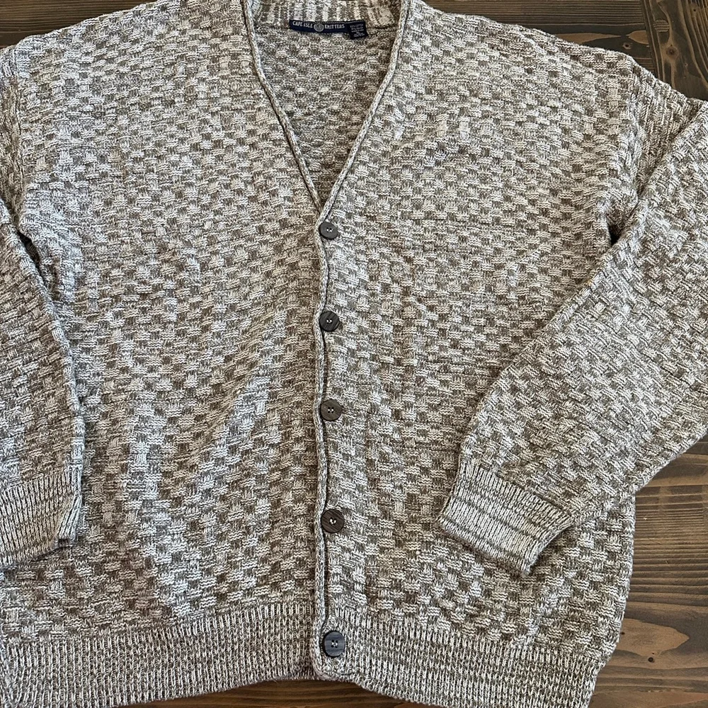 Cape Isle Knitters Cardigan XL Brown White Textured Knit USA Made Grandpacore